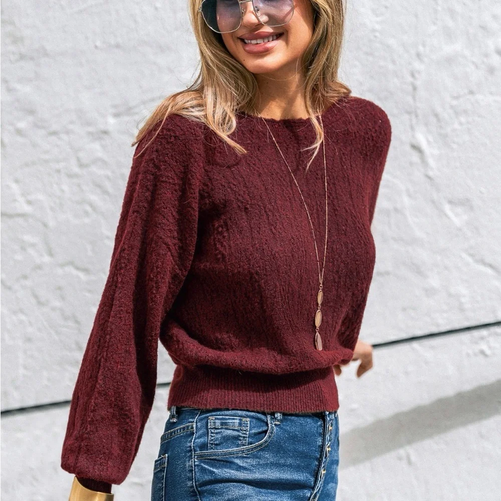 Cupshe Women's Burgundy V-Neck Reversible Sweater - Picture 2 of 11
